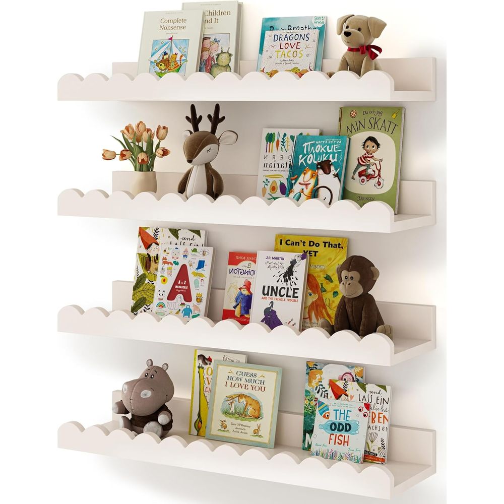 Baby Nursery Floating Shelves - 4팩 화이트 플로팅 선반, 벽걸이형 어린이용,