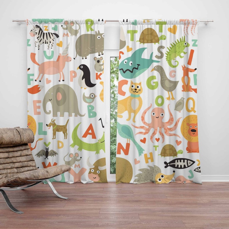 Baby Nursery Blackout Curtains - ABC 알파벳 유아용 커튼 동물 어린이