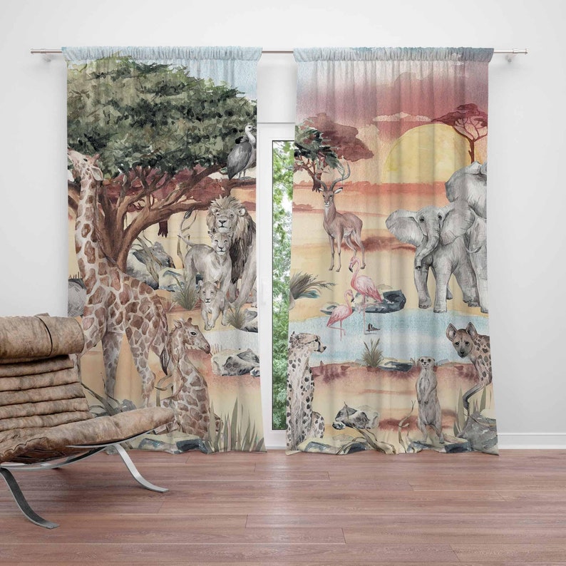 Baby Nursery Blackout Curtains - 사파리 동물 커튼 어린이 침실 유아용