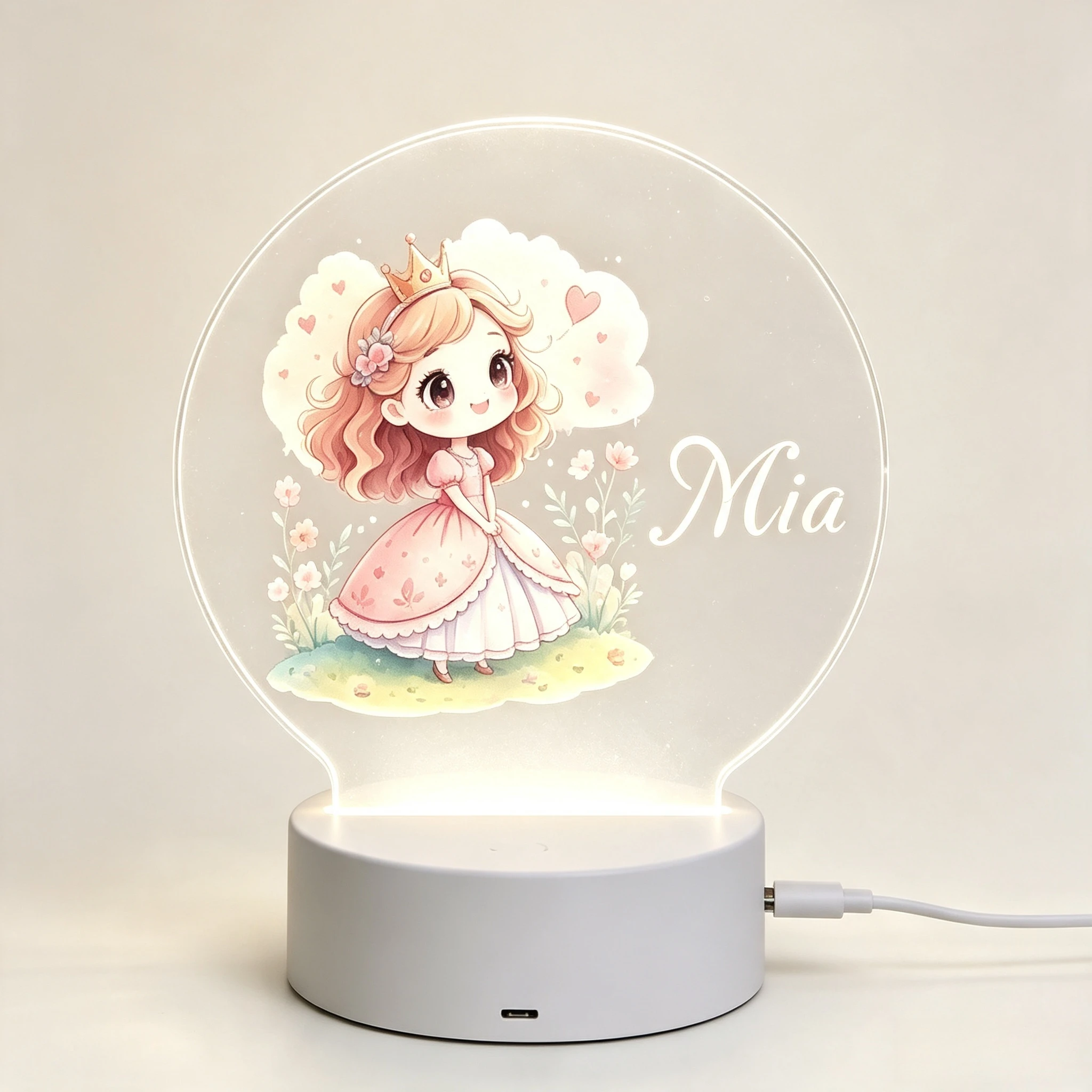 Baby Nursery Light - 귀여운 왕관 작은 공주 꽃무늬 원형