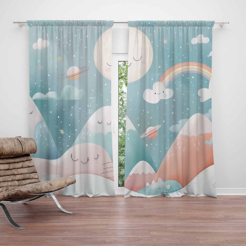 Baby Nursery Blackout Curtains - 산 무지개 아기 유아방 커튼 구름