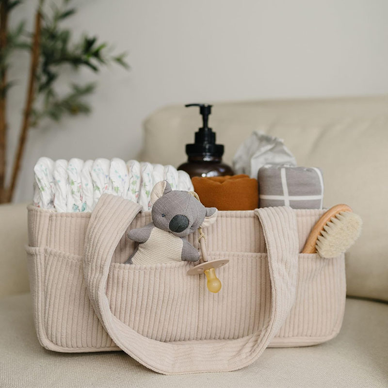 Baby Nursery Handles - 대용량 접이식 코듀로이 아기 기저귀 캐디