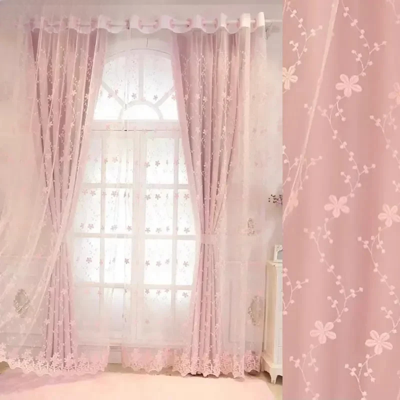 Baby Nursery Blackout Curtains - 1PC 한국 핑크 시스루 공주 커튼