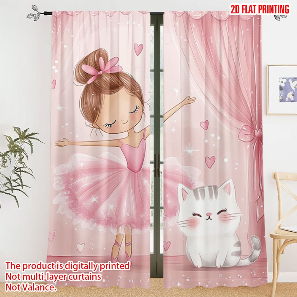 Baby Nursery Blackout Curtains - 핑크 발레리나와 고양이 블랙아웃 커튼 -