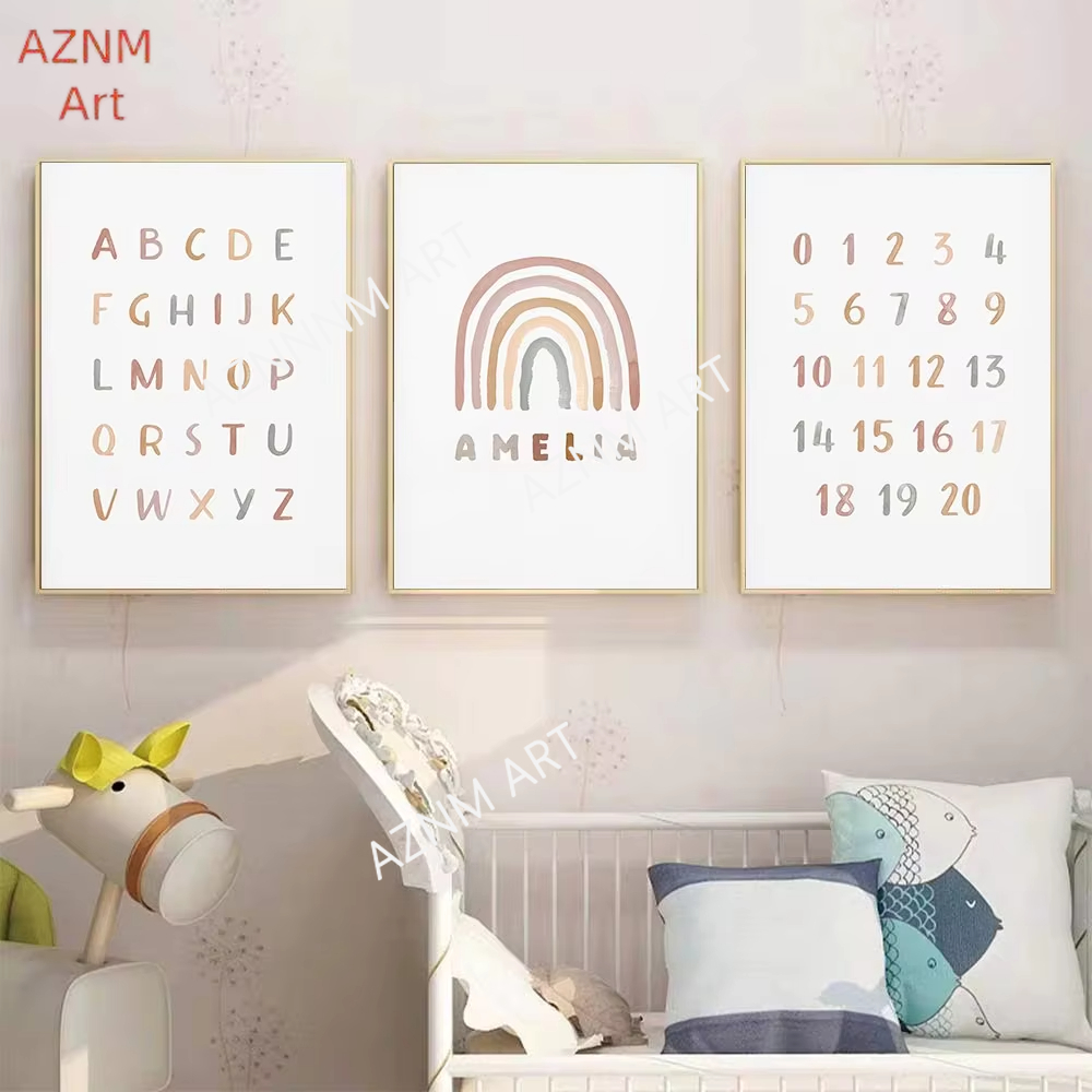 Baby Nursery Name Wall Art - 1/3개, 맞춤형 ABC 123 무지개 아기
