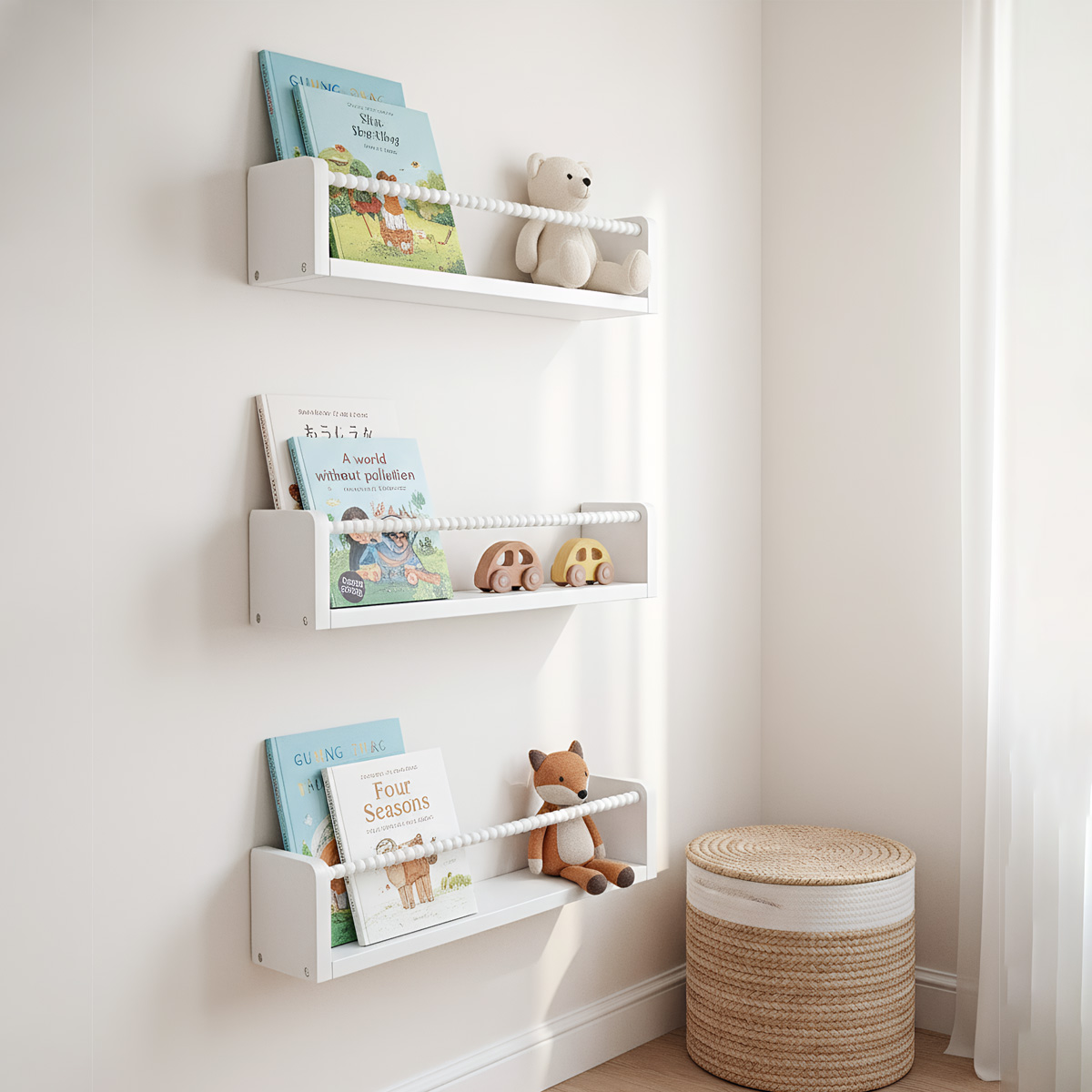Baby Nursery Floating Shelves - 유아용 책꽂이, 15.7인치 나무 벽걸이 책꽂이