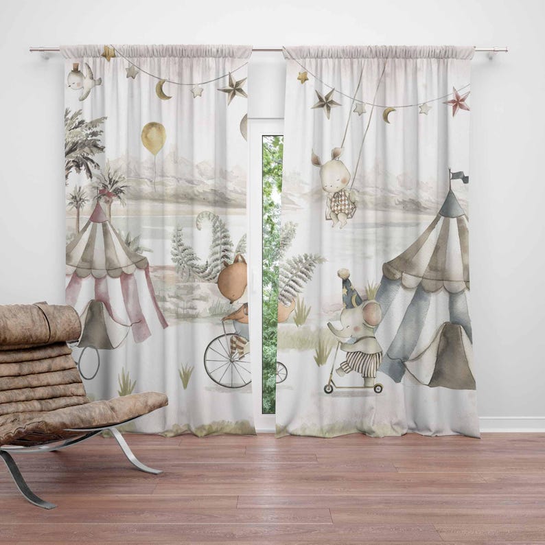 Baby Nursery Blackout Curtains - 서커스 동물 커튼 어린이 침실 커튼