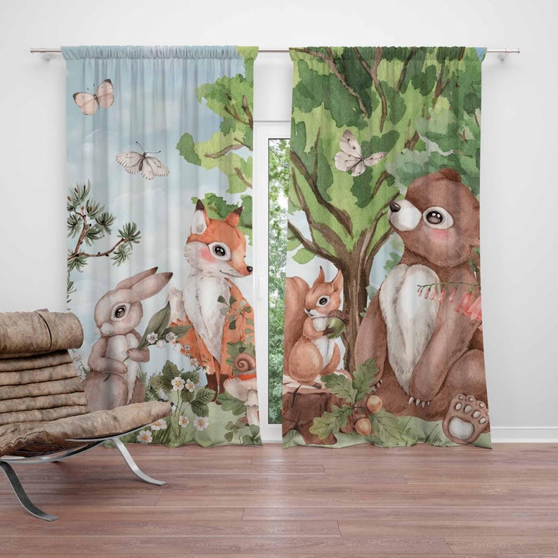Baby Nursery Blackout Curtains - 숲 동물 커튼 어린이 침실 커튼