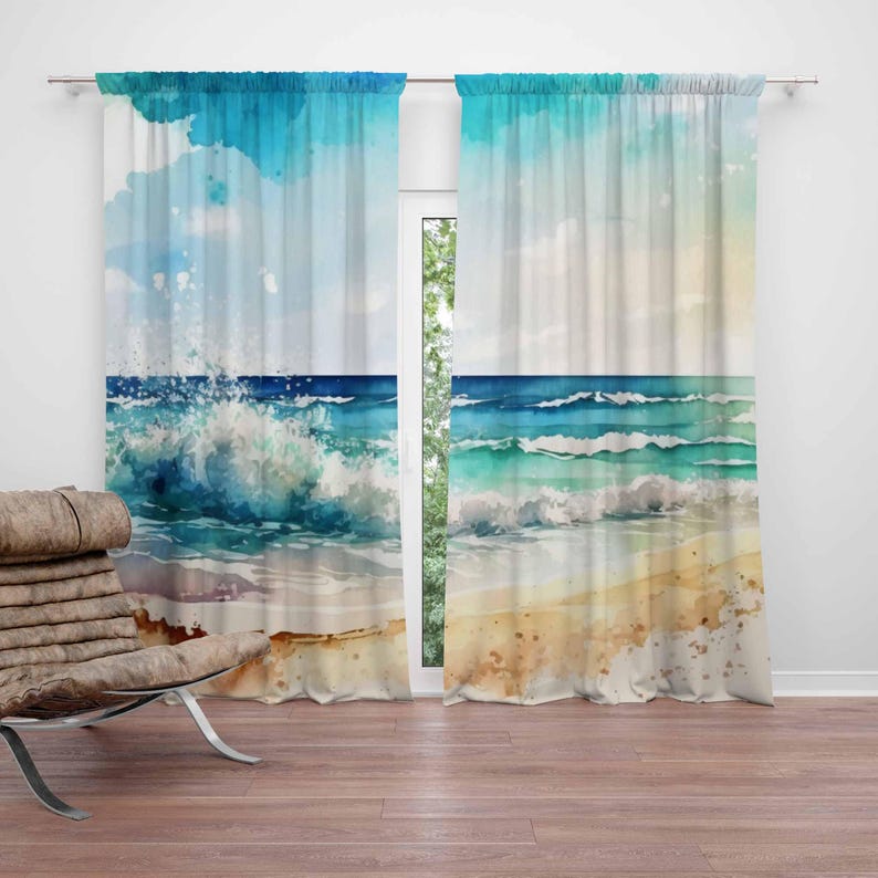 Baby Nursery Blackout Curtains - 바다 파도 커튼 바다 자연 침실