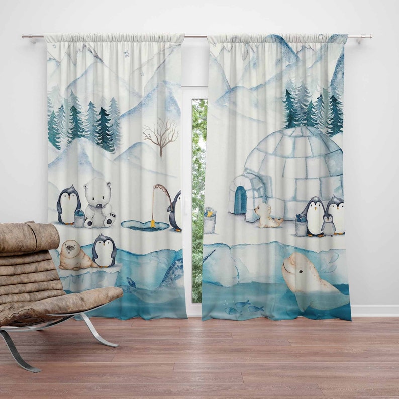 Baby Nursery Blackout Curtains - 북극 동물 유아용 커튼 어린이 침실
