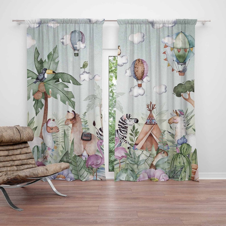 Baby Nursery Blackout Curtains - 사파리 동물 파티 유아방 커튼 어린이