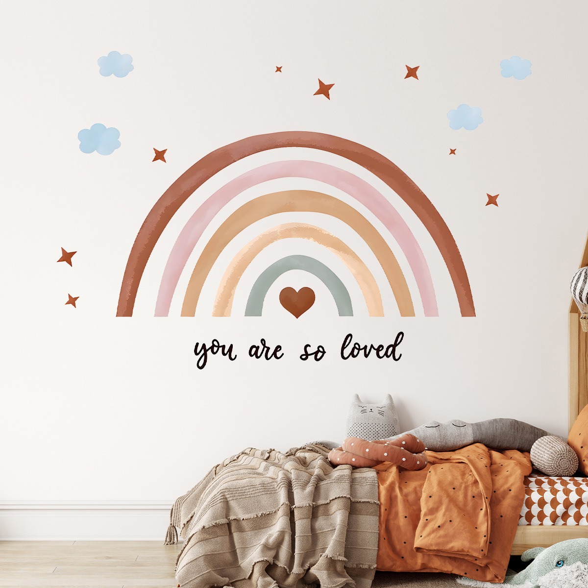 Baby Nursery Wallpaper Girl - Boho 레인보우 벽 스티커 여자 침실을위한