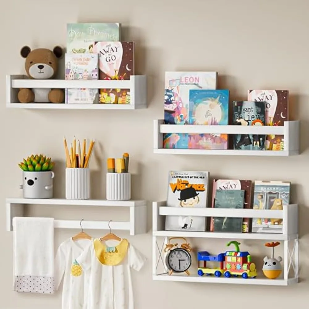 Baby Nursery Floating Shelves - QimCoor 유아용 책장 세트 4+1, 16.5인치