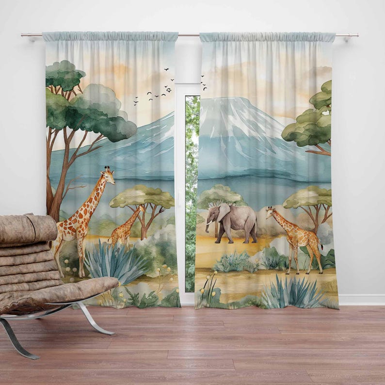 Baby Nursery Blackout Curtains - 사파리 동물 어린이 커튼 아기 소년
