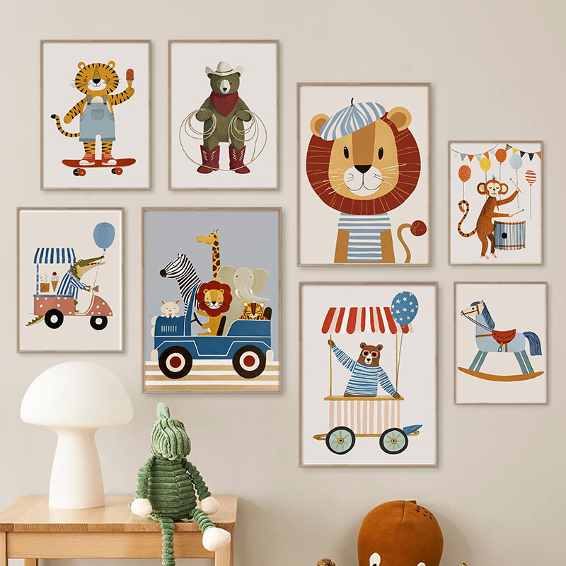 Baby Nursery Ideas - 재미있는 만화 동물 자동차 풍선 보육원