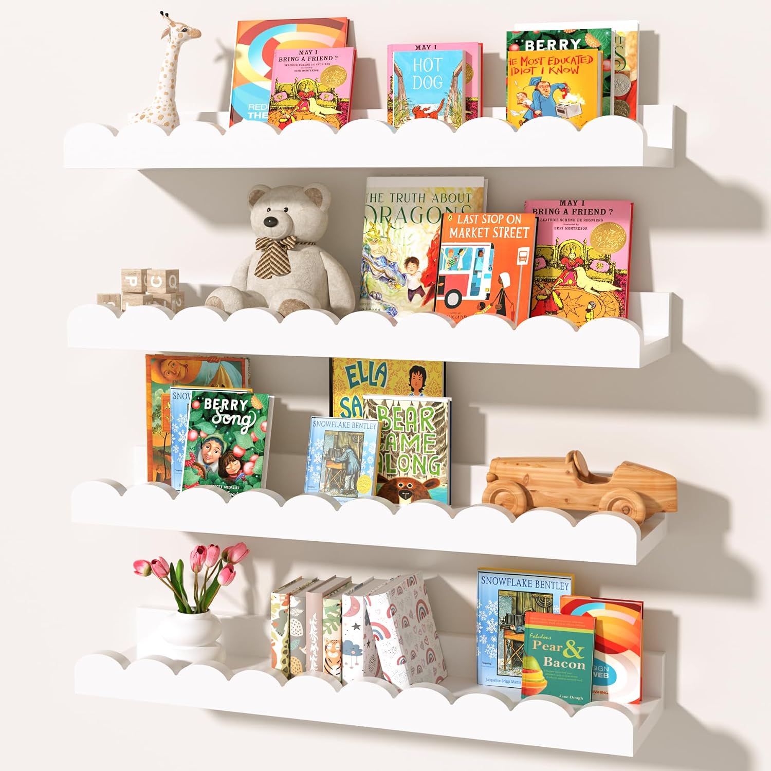 Baby Nursery Floating Shelves - 흰색 물결 모양의 부착형 유아용 선반