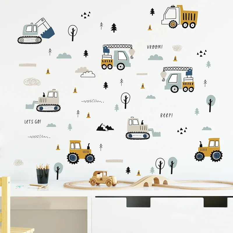 Baby Nursery Wall Mural - 손으로 그린 ​​귀여운 자동차 화물 트럭