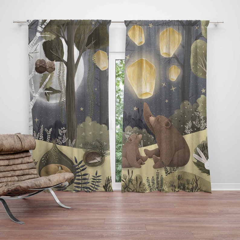 Baby Nursery Blackout Curtains - 우드랜드 유아방 커튼 동물 곰 어린이