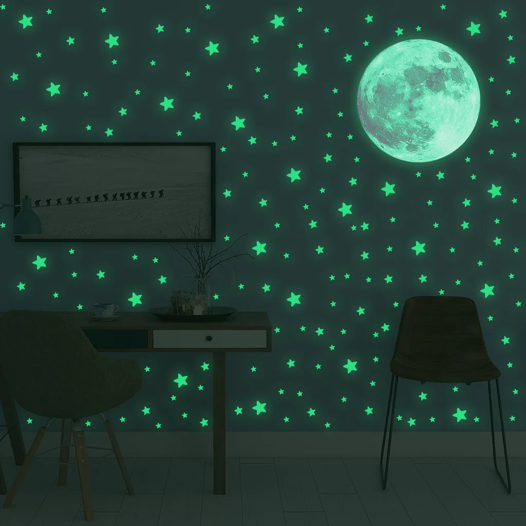 Baby Nursery Wall Mural - 어둠 속에서 빛나는 빛나는 달 별