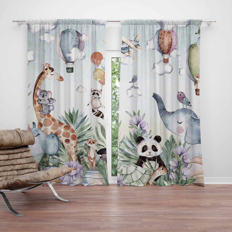 Baby Nursery Blackout Curtains - 사파리 동물 파티 유아방 커튼 어린이