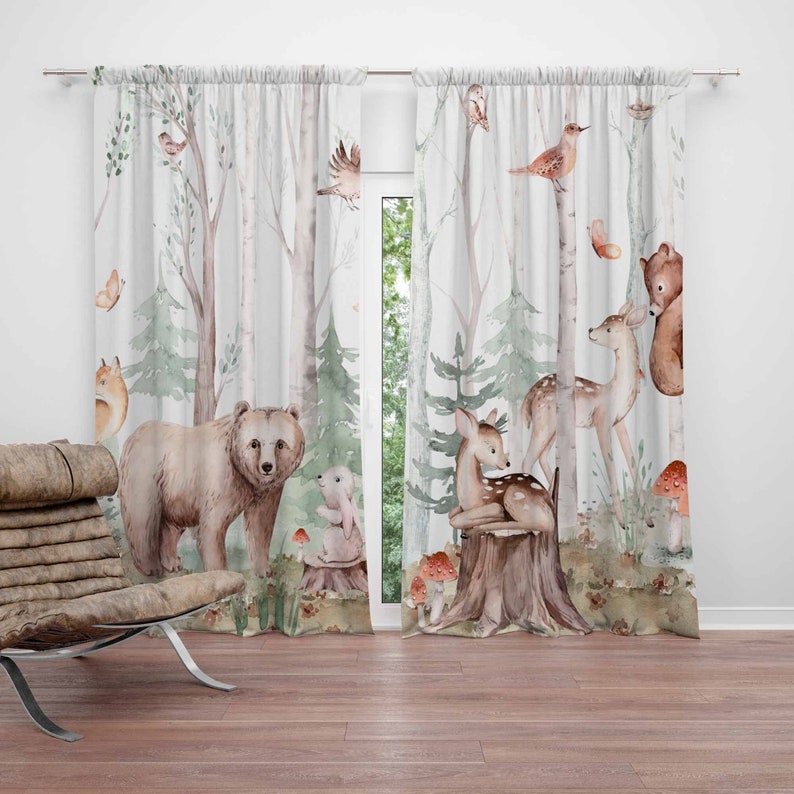 Baby Nursery Blackout Curtains - 숲속 동물 커튼 어린이 보육원 커튼