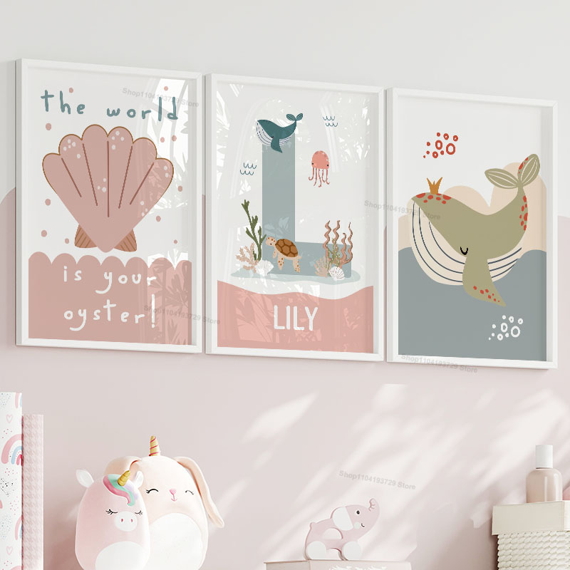만화 고래 문어 해파리 가리비 사용자 정의 이름 보육원 - Baby Nursery Name Wall Art 리뷰 및 가격