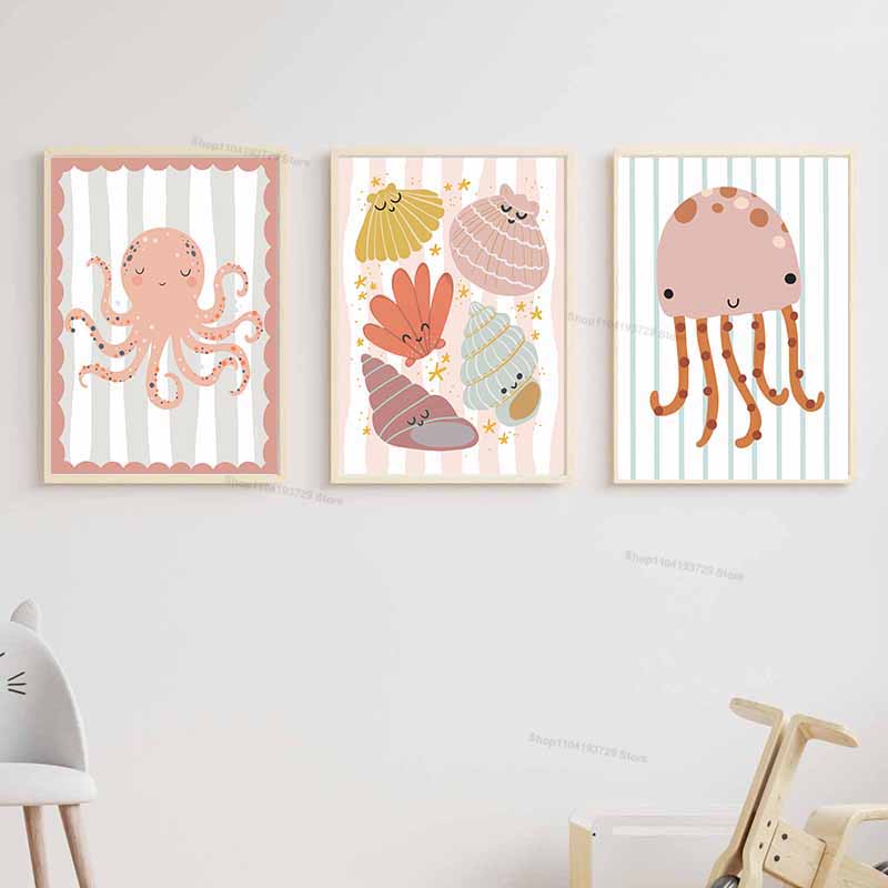 만화 고래 문어 해파리 가리비 사용자 정의 이름 보육원 - Baby Nursery Name Wall Art 리뷰 및 가격