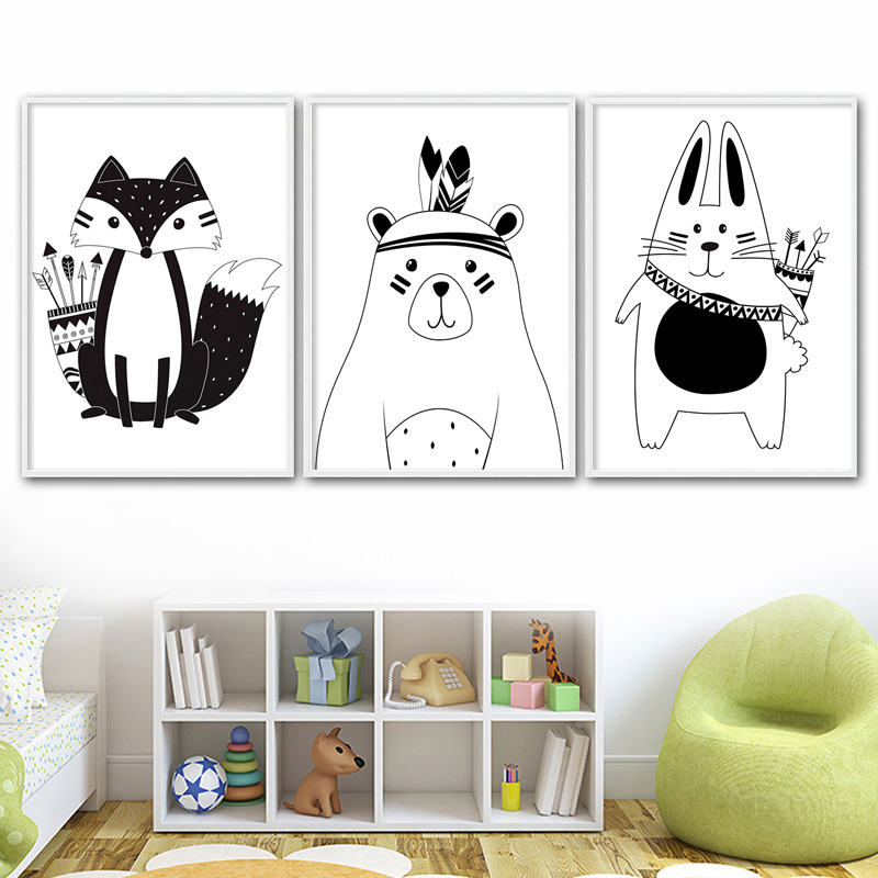 흑백 만화 곰 토끼 아기 보육 벽 예술 캔버스 포스터  - Baby Nursery Name Wall Art 리뷰 및 가격