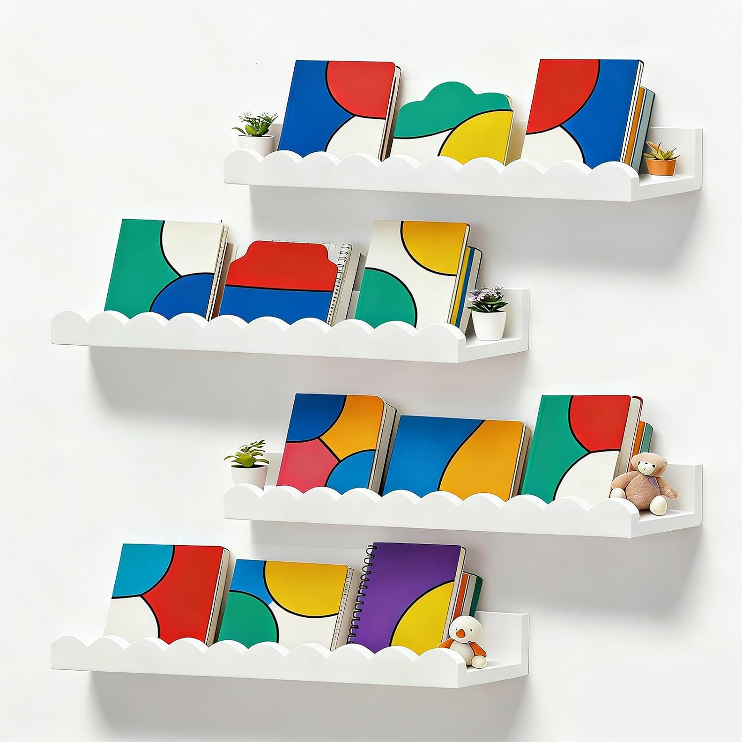 흰색 물결 모양의 벽걸이형 유아용 책장 4개 세트, 침 - Baby Nursery Floating Shelves 리뷰 및 가격
