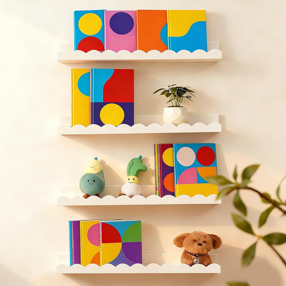 흰색 물결 모양의 벽걸이형 유아용 책장 4개 세트, 침 - Baby Nursery Floating Shelves 리뷰 및 가격