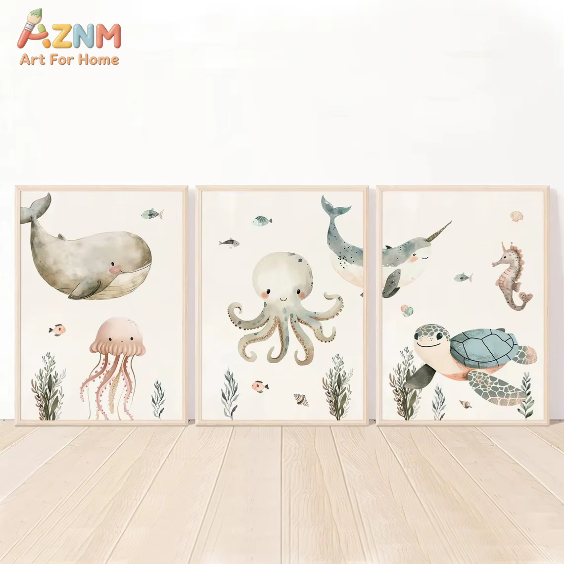 AZNM 수채화 귀여운 바다 동물 캔버스 벽 예술 고래 - Baby Nursery Ocean 리뷰 및 가격