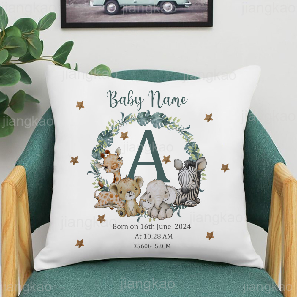 이름 베개 케이스와 개인화 된 사파리 동물 보육 쿠션  - Baby Nursery In Hospital 리뷰 및 가격