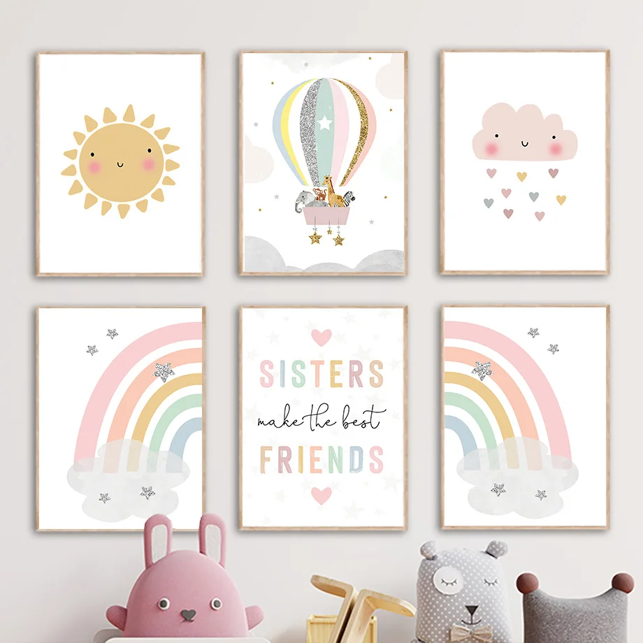 기린 코끼리 열기구 태양 무지개 보육원 북유럽 포스터  - Baby Nursery Images 리뷰 및 가격