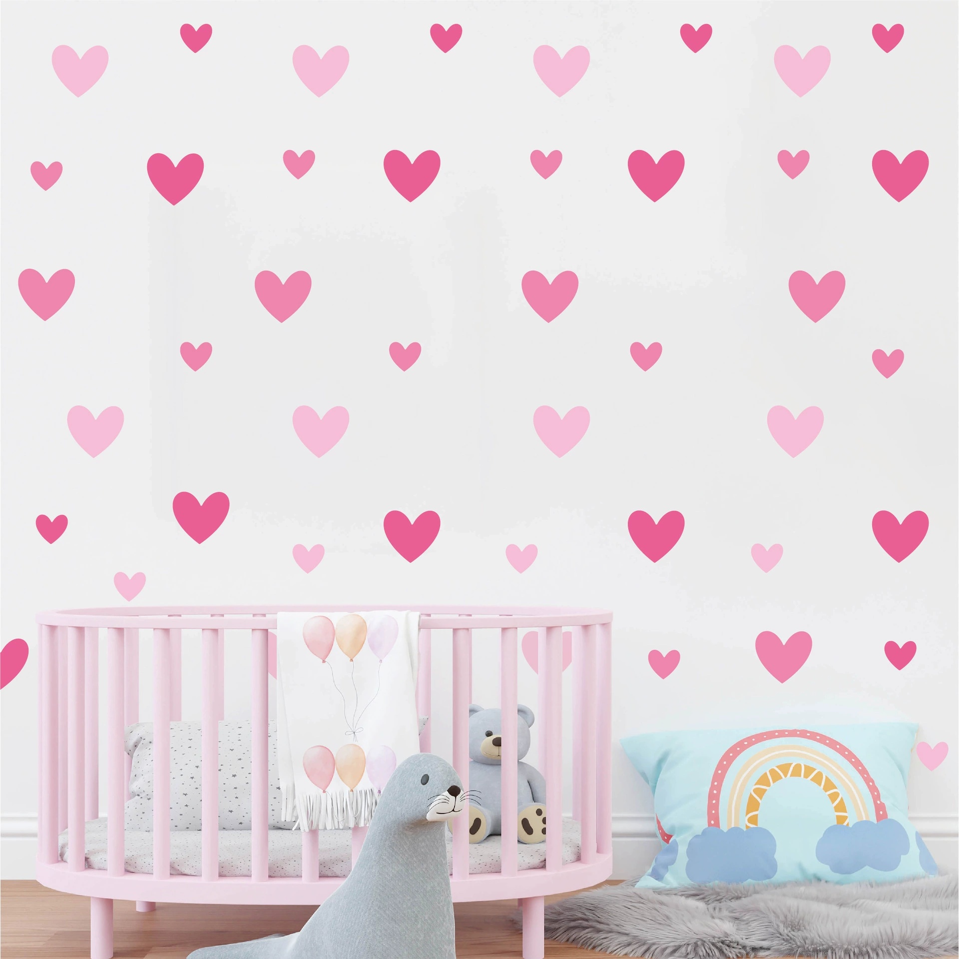 170개=10장 핑크 하트 벽 스티커 크고 작은 하트  - Baby Nursery Wallpaper Girl 리뷰 및 가격
