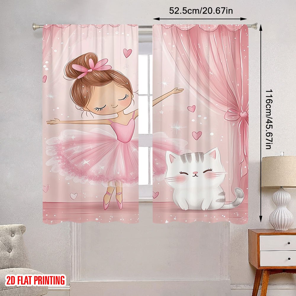 핑크 발레리나와 고양이 블랙아웃 커튼 - 귀여운 만화  - Baby Nursery Blackout Curtains 리뷰 및 가격