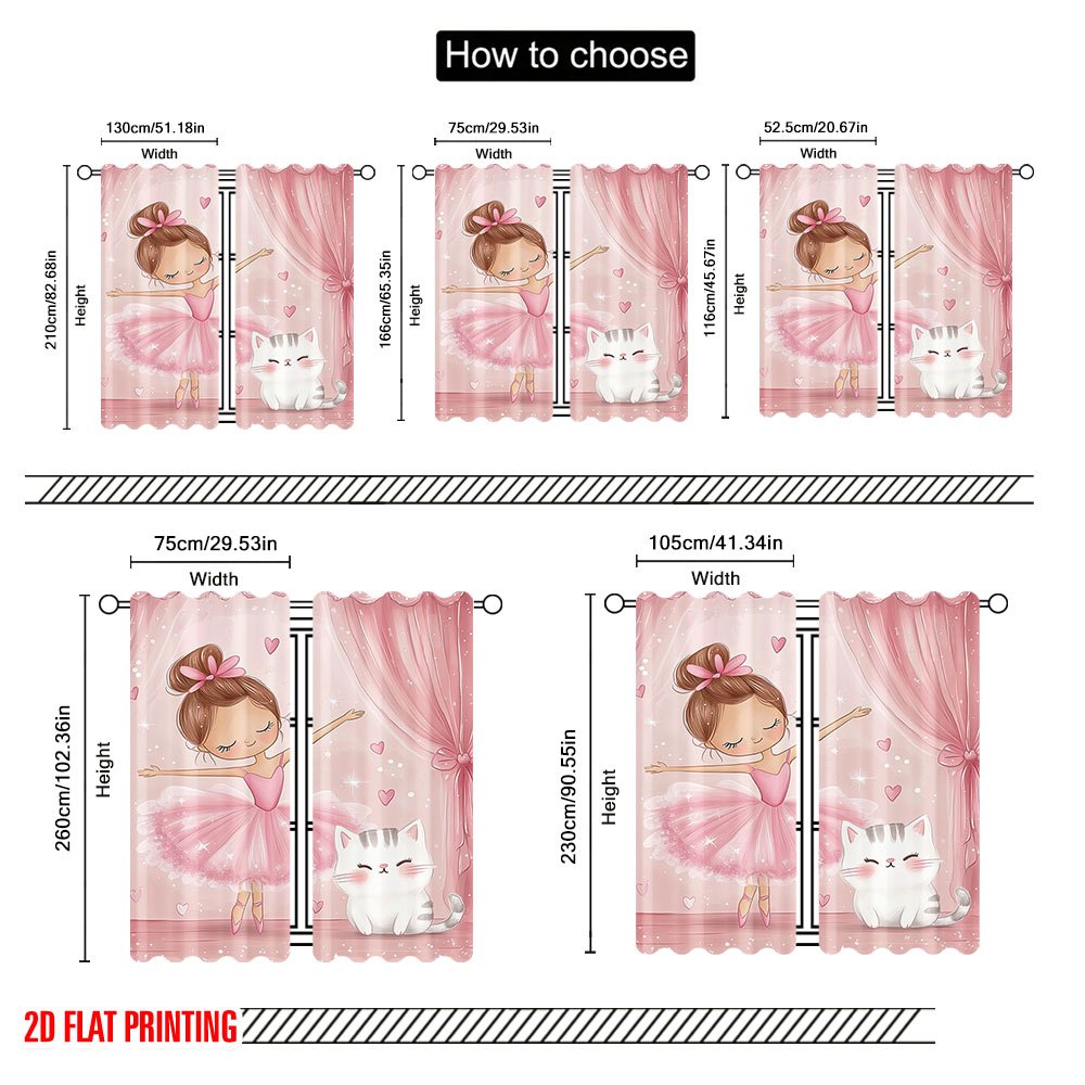 핑크 발레리나와 고양이 블랙아웃 커튼 - 귀여운 만화  - Baby Nursery Blackout Curtains 리뷰 및 가격