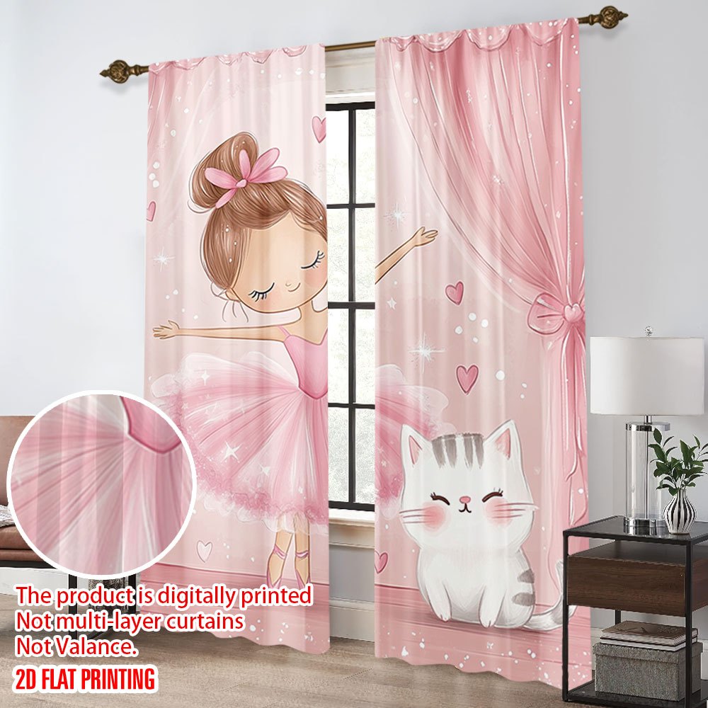 핑크 발레리나와 고양이 블랙아웃 커튼 - 귀여운 만화  - Baby Nursery Blackout Curtains 리뷰 및 가격