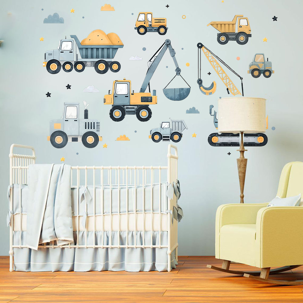 만화 굴삭기 차량 세트 자동차 벽 스티커 놀이방 건설  - Baby Nursery Wall Mural 리뷰 및 가격