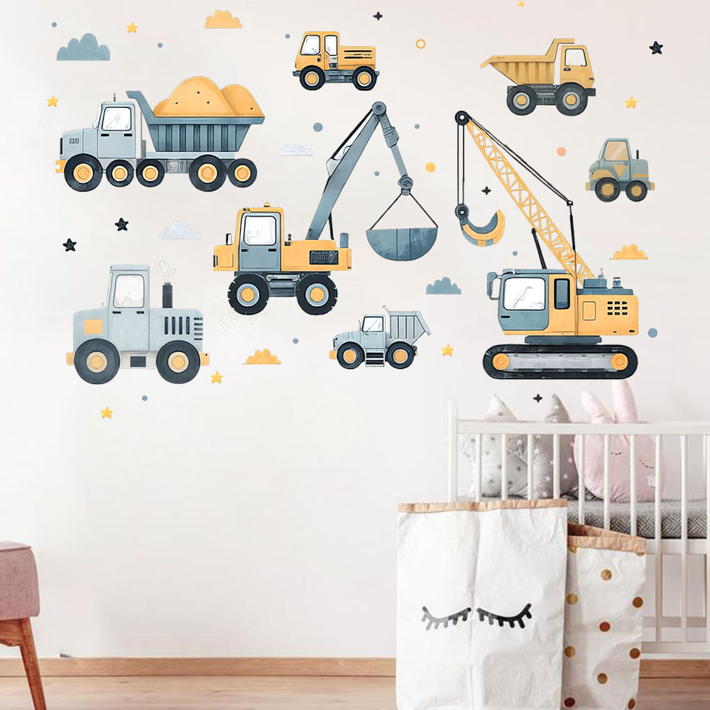 만화 굴삭기 차량 세트 자동차 벽 스티커 놀이방 건설  - Baby Nursery Wall Mural 리뷰 및 가격