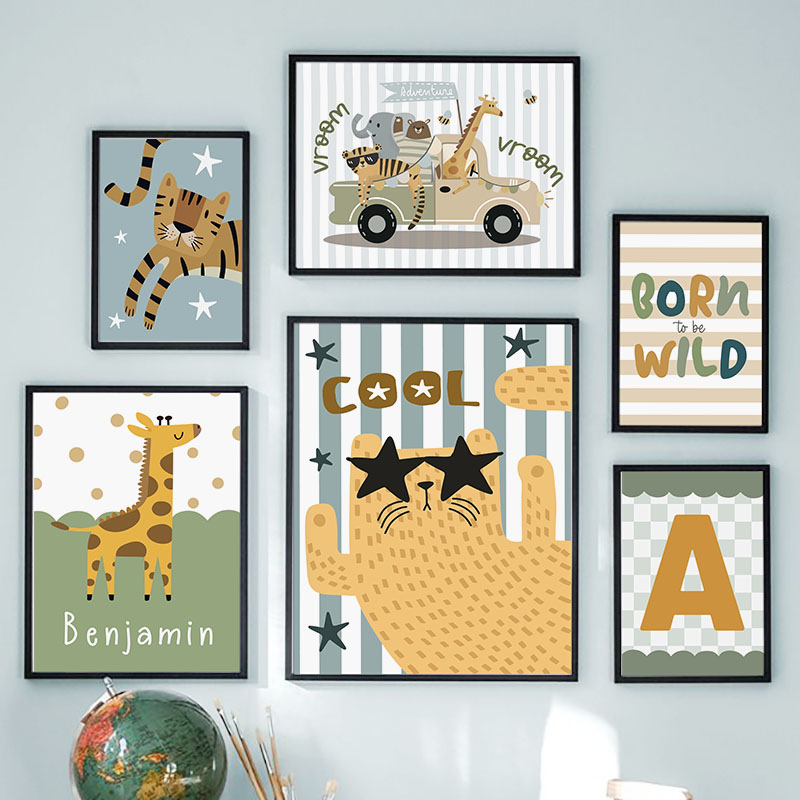 귀여운 호랑이 사자 기린 자동차 맞춤 아기 이름 아기방 - Baby Nursery Name Wall Art 리뷰 및 가격