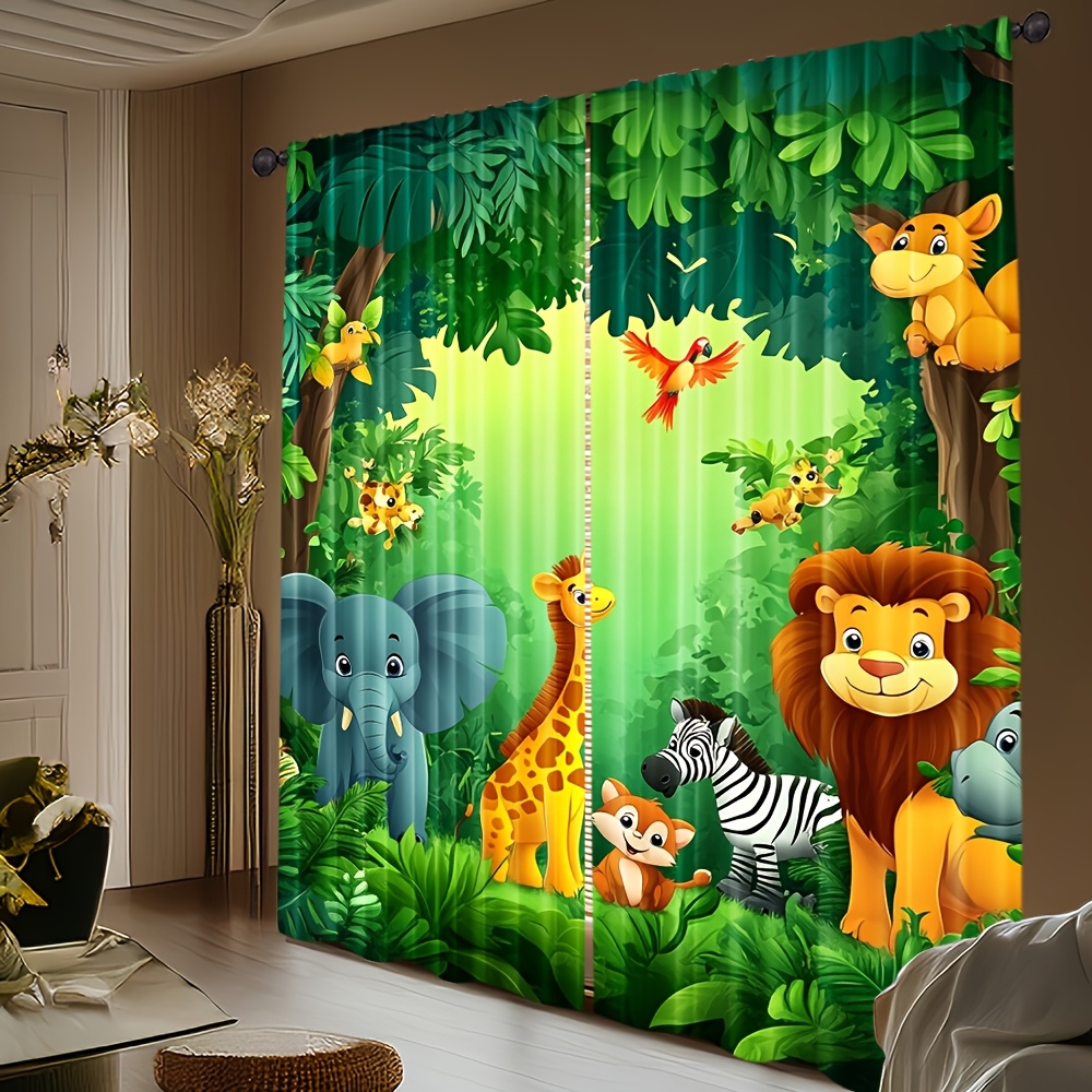 2pcs 만화 동물 커튼 정글 사파리 인쇄 폴리 에스터 - Baby Nursery In Hospital 리뷰 및 가격