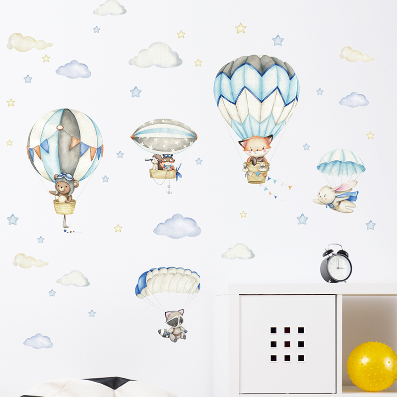 만화 귀여운 동물 뜨거운 공기 풍선 벽 스티커 어린이  - Baby Nursery Wall Mural 리뷰 및 가격
