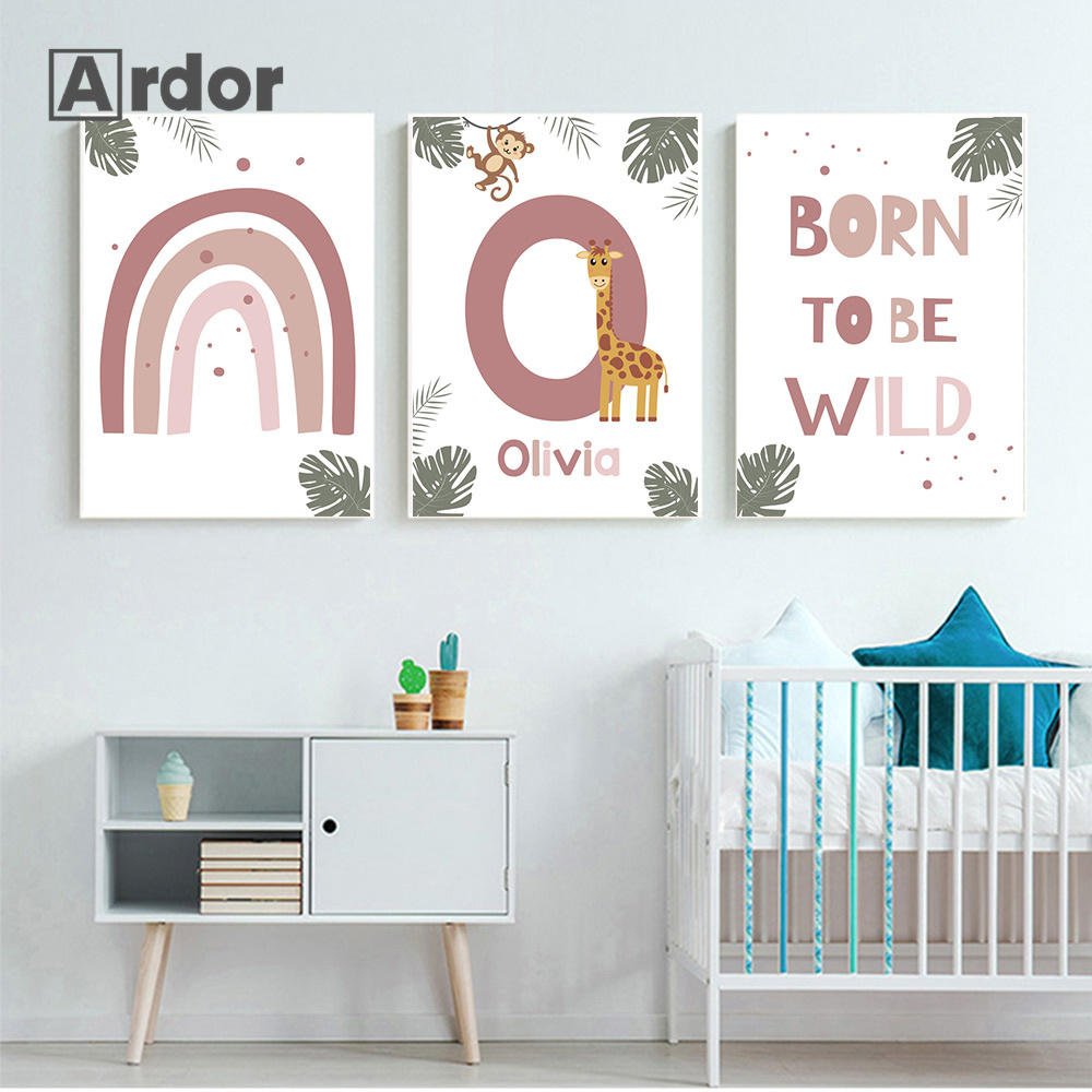 북유럽 정글 동물 포스터 맞춤 이름 캔버스 그림 무지개 - Baby Nursery Name Wall Art 리뷰 및 가격