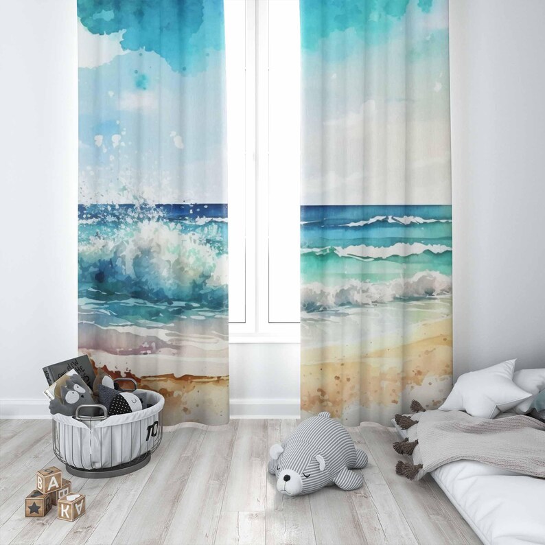 바다 파도 커튼 바다 자연 침실 장식 커튼 블랙 아웃  - Baby Nursery Blackout Curtains 리뷰 및 가격