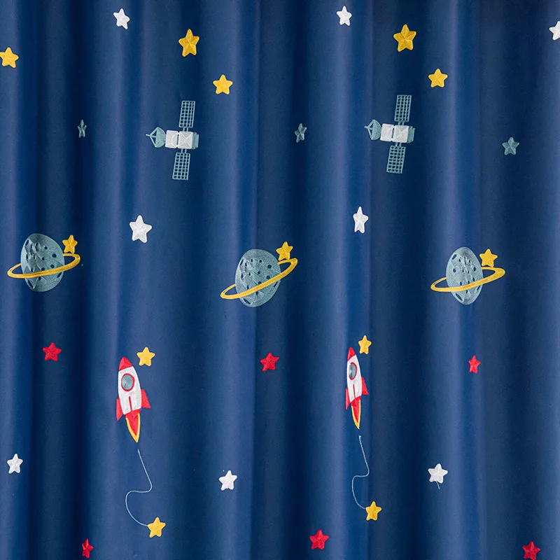 네이비 블루 만화 로켓 우주선 어린이를위한 블랙 아웃  - Baby Nursery Blackout Curtains 리뷰 및 가격