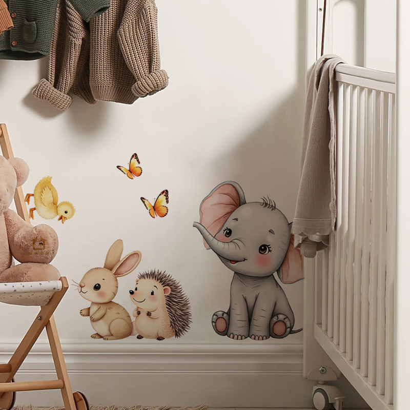 만화 동물 벽 스티커-코끼리 토끼 고슴도치 보육 데칼, - Baby Nursery Wall Mural 리뷰 및 가격