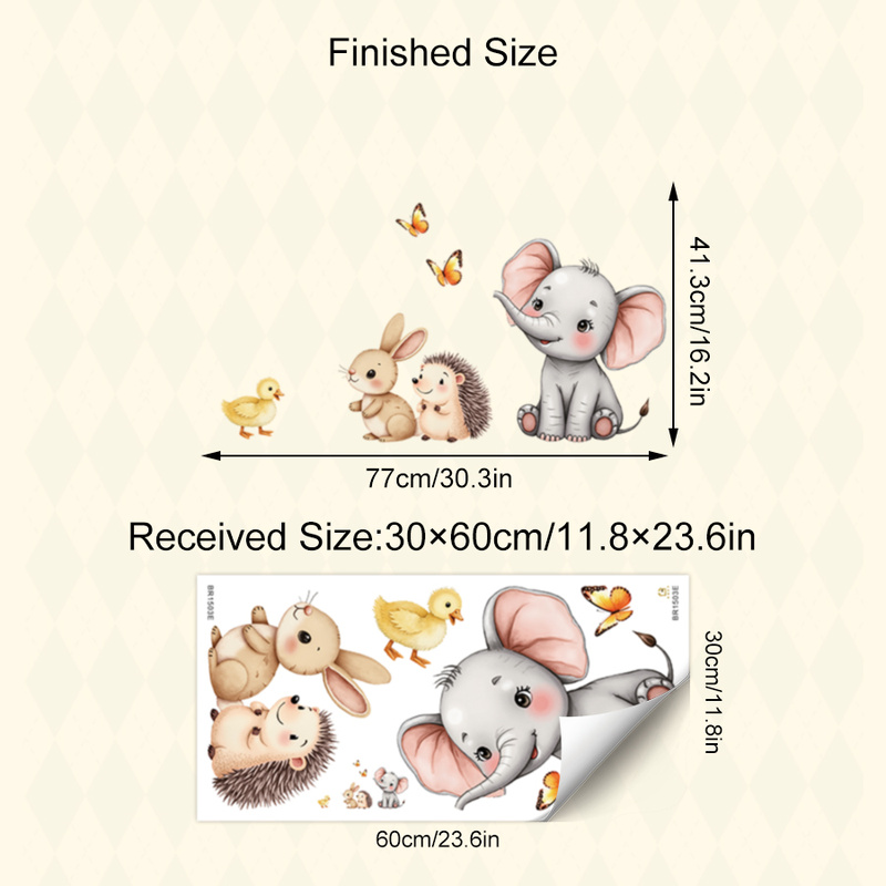 만화 동물 벽 스티커-코끼리 토끼 고슴도치 보육 데칼, - Baby Nursery Wall Mural 리뷰 및 가격
