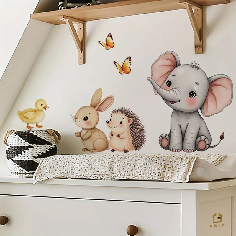 만화 동물 벽 스티커-코끼리 토끼 고슴도치 보육 데칼, - Baby Nursery Wall Mural 리뷰 및 가격