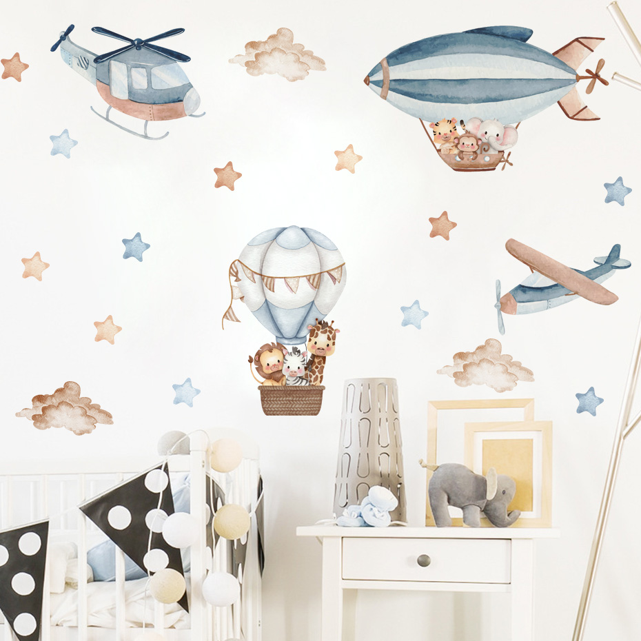 수채화 동물 뜨거운 공기 풍선 구름 벽 스티커 어린이  - Baby Nursery Wall Mural 리뷰 및 가격