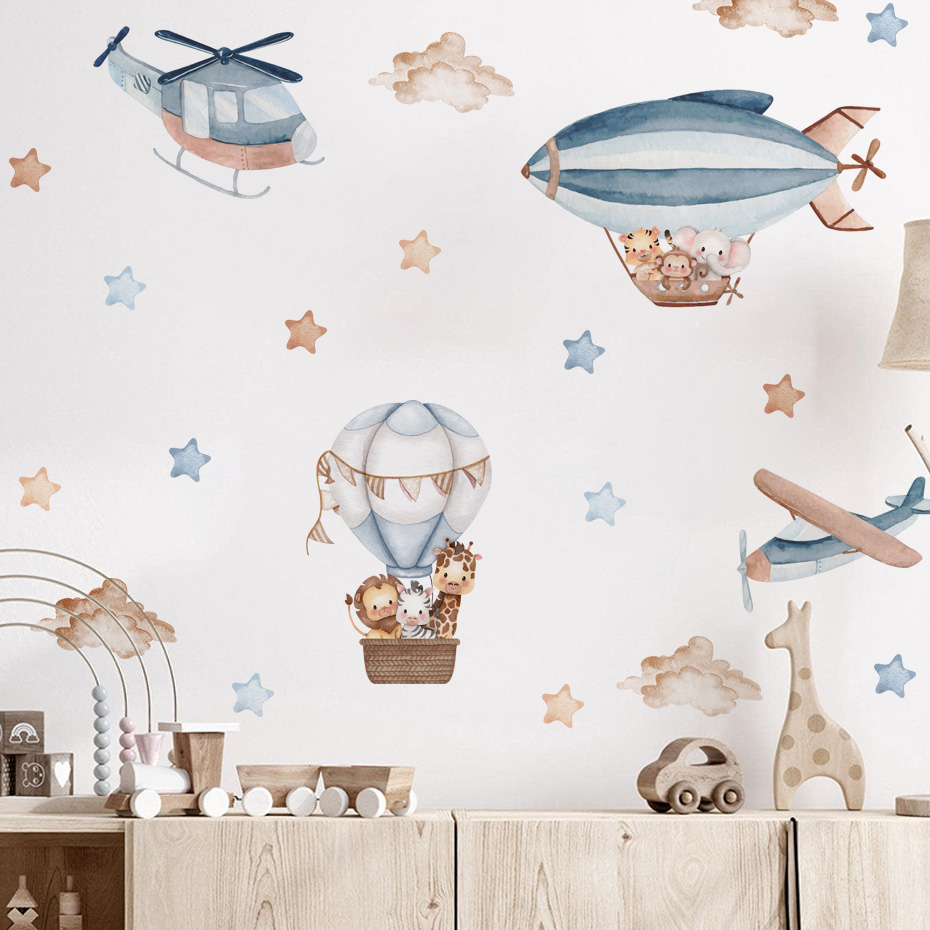 수채화 동물 뜨거운 공기 풍선 구름 벽 스티커 어린이  - Baby Nursery Wall Mural 리뷰 및 가격